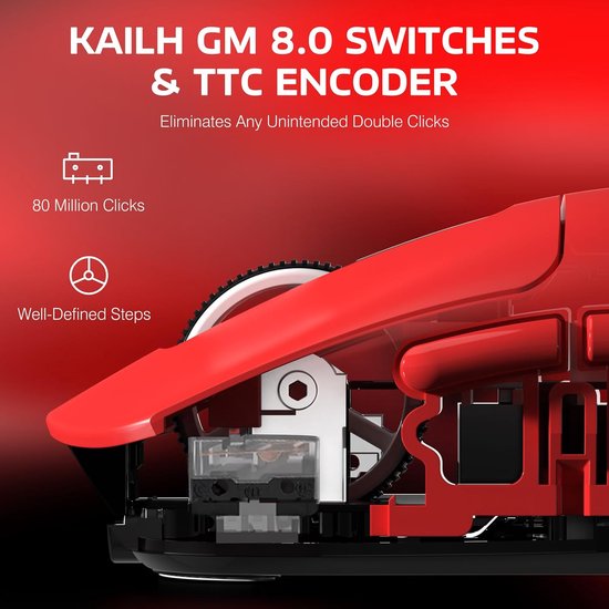 ATTACK SHARK Souris de jeu sans fil - Filaire/2.4G/BT5.4 - Léger 49G - PAW3395 - 26000DPI - Rouge