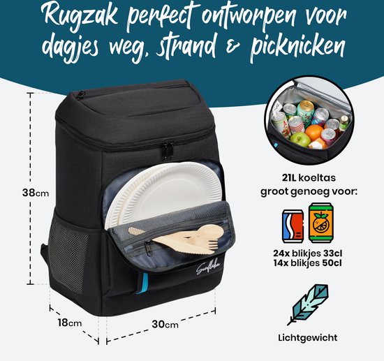 Sac à dos isotherme 20 litres - Sac à dos isotherme compact - Sac à dos isotherme léger - Noir - Sunflake