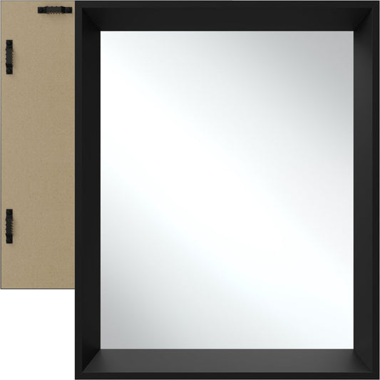 tectake® Miroir mural Elina - 40,6 x 50,8 cm - Noir - Cadre plastique rectangulaire