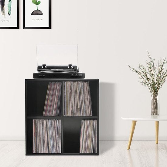 Meuble de rangement pour disques vinyles - rangement disques vinyles lp - bibliothèque - 4 compartiments - noir