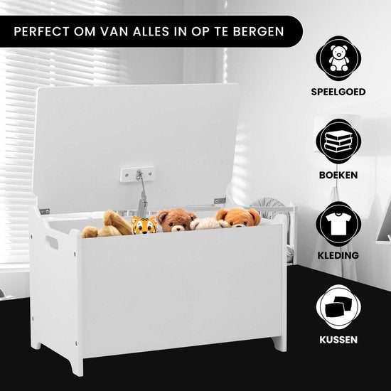 Oemmie Coffre à jouets - Coffre de rangement - Coffre de rangement - Coffre de rangement - Coffre de rangement enfants - 60x40x37cm - Charnières de sécurité - Blanc