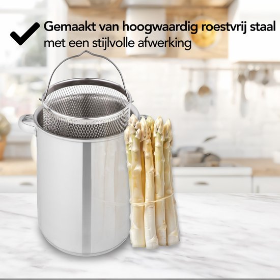 Aviro Asparagus pan - Pasta pan - Ø 16.5 cm - 23cm de haut - 4.2L - Multifonctionnel - Convient à toutes les sources de chaleur - acier inoxydable