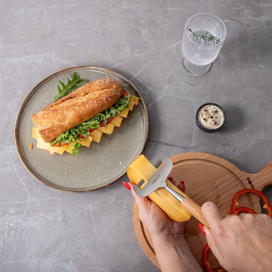 Boska Cheese Slicer Soft Amigo - Trancheuse pour fromages à pâte molle - acier inoxydable - bois de hêtre - antiadhésif