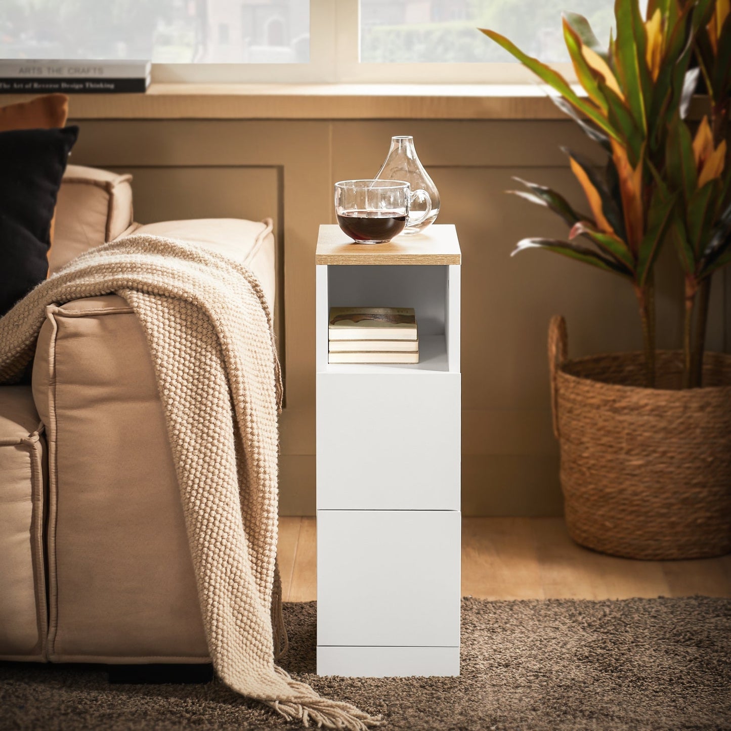 SoBuy Table de nuit - FBT149-WN - 2 tiroirs et compartiment ouvert - 20 cm x 35 cm x H60 cm - Blanc