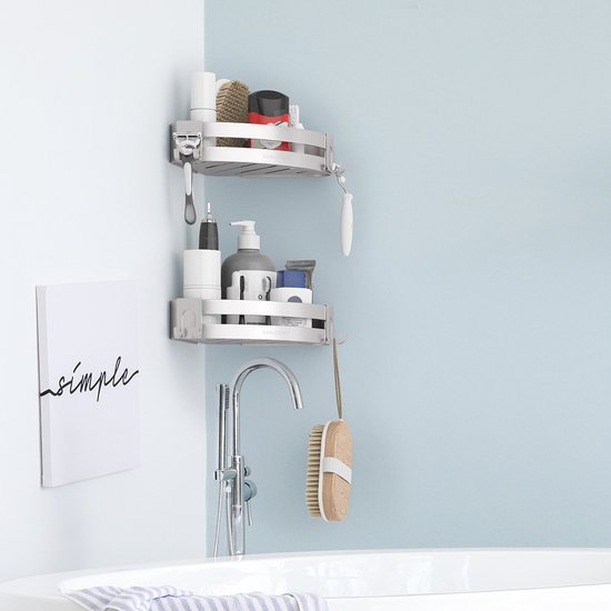 Sanicraft® - Porte-douche - Porte-douche sans perçage - Convient à tout type de mur - Porte-douche suspendu - Porte-douche d'angle - Etagère de douche - Inox - 2 pièces