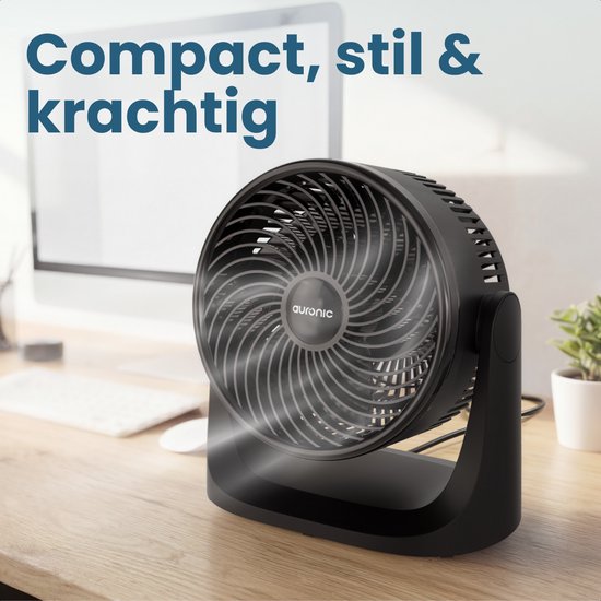 Ventilateur de table Auronic - 3 vitesses - Mini-ventilateur - Ventilateur sur pied - Possibilité de fixation murale - 41 dB - Oscillation à 90° - Portée de 7 mètres - Noir