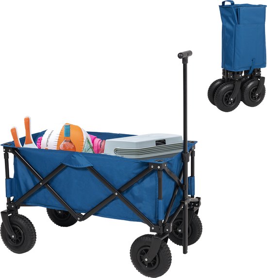 Chariot pliable - Chariot à roues pneumatiques - 43 x 21 x 80 cm - Capacité de charge jusqu'à 70 kg - Châssis en accordéon ultra-robuste - Plateau de fond et sac de rangement inclus - Chariot de traction, chariot de transport et chariot de plage pour le c