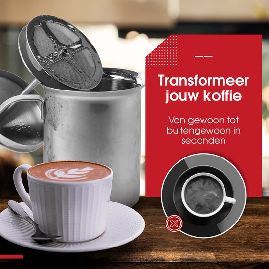 Mousseur à lait manuel HGMD - 400 ml - Acier inoxydable - Fouet à lait - Pot à lait - Barista - Lavable au lave-vaisselle