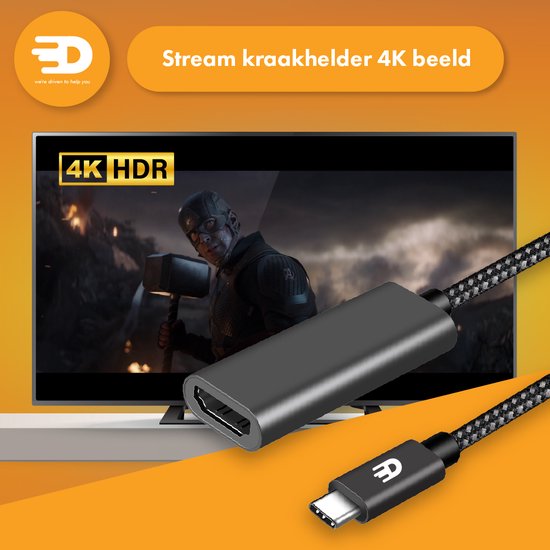 Drivv. Adaptateur USB C vers HDMI - Supporte 4K 60Hz - Thunderbolt 3 - Nylon - Gris