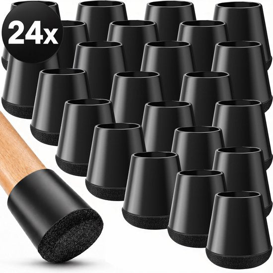 Vaive Protège-jambes de chaise rond avec feutre - 24 pièces - Protège-jambes de chaise Ø24-30 mm - Protection du sol pour les chaises - Noir