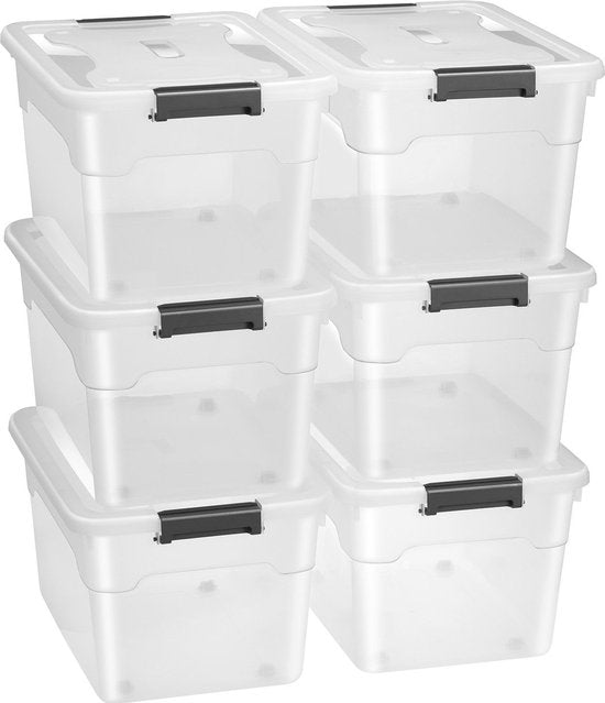 Boîte de rangement / Boîte de rangement 45 L - Plastique - 6 pièces - Couvercle inclus