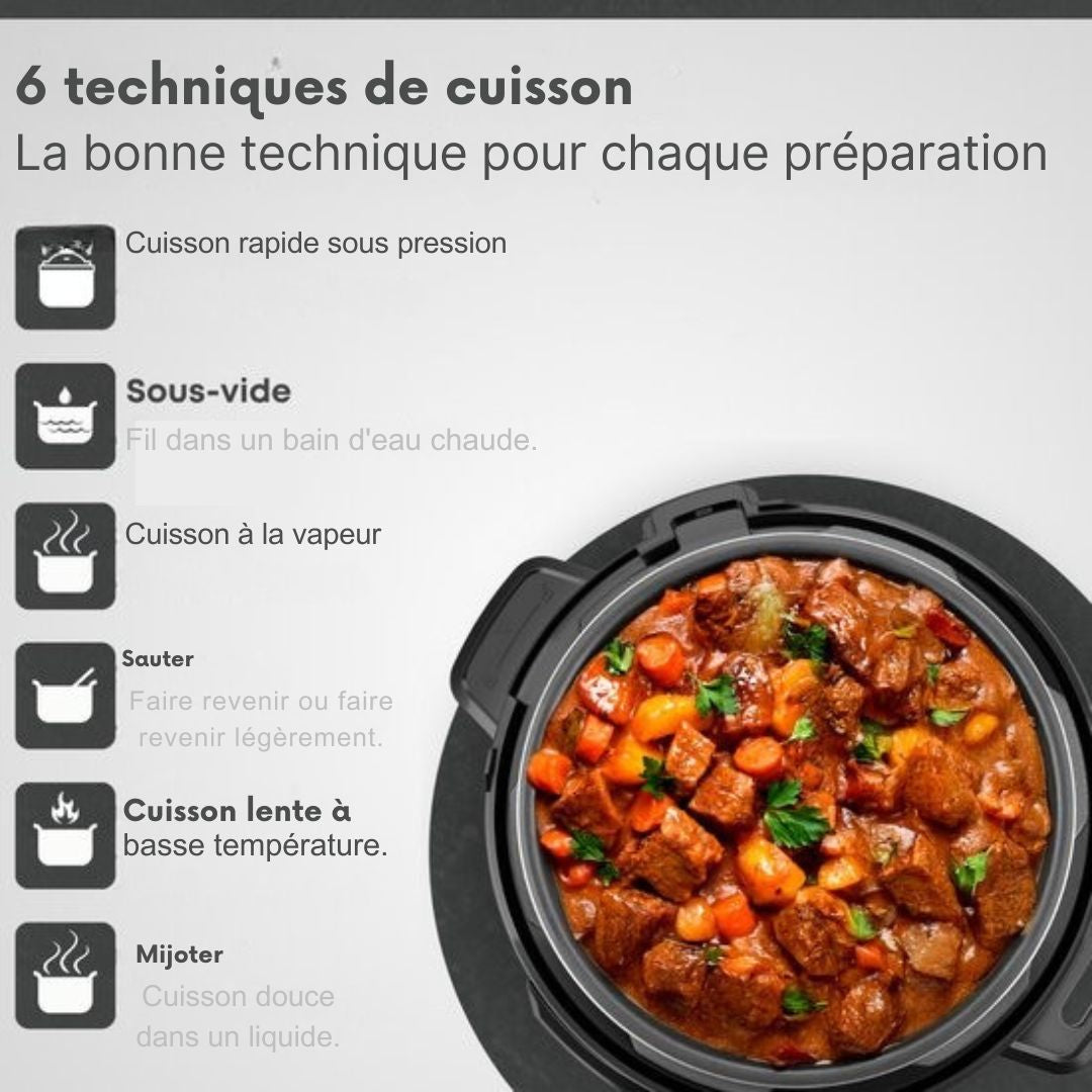 Autocuiseur Savoré Kitchen - 6L - Sans PFAS - Multicooker - couleur argent/noir