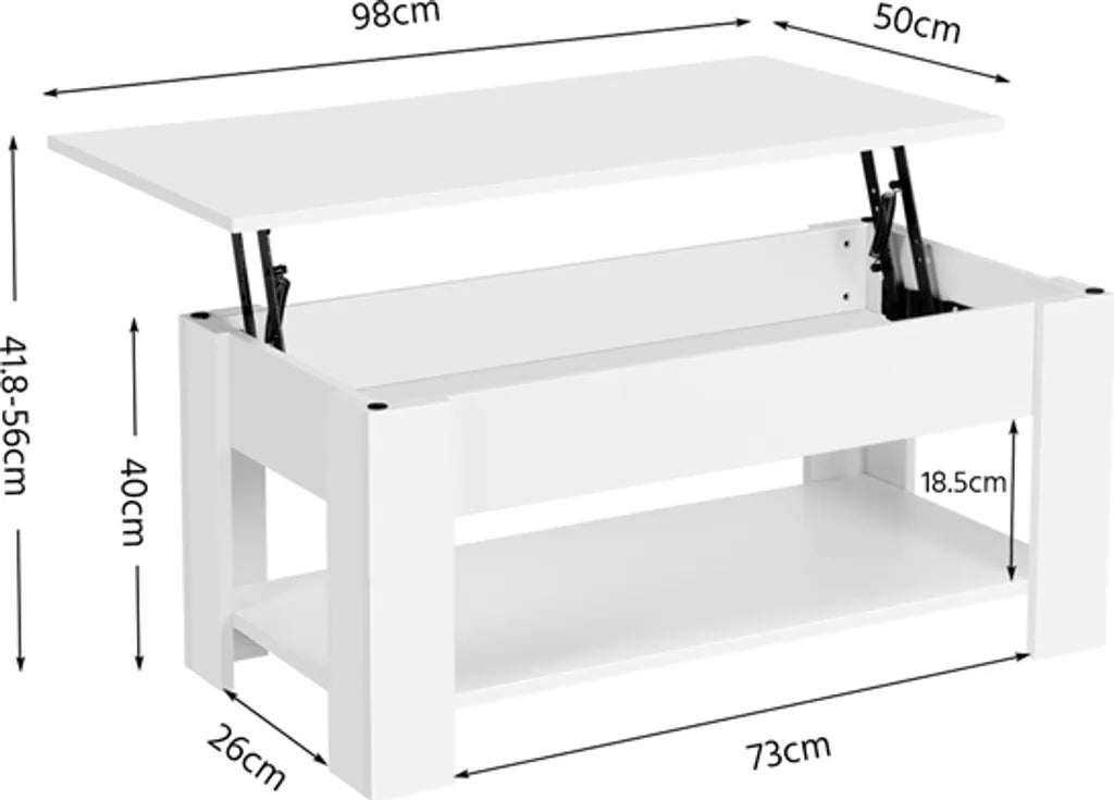 Table basse Yaheetech à plateau réglable 98 x 50 x 41,8 cm - Blanche - Table basse escamotable à levage vertical avec espace de rangement