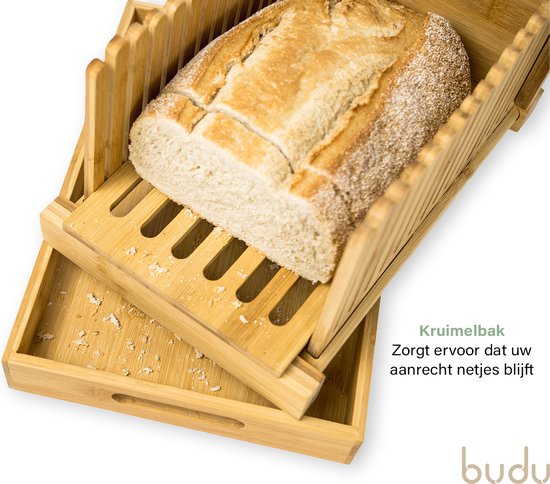 Budu coupe-pain en bambou - Coupe-pain - Planche à pain en bois - Coupe-pain avec bac de récupération - Bambou - 30x20cm