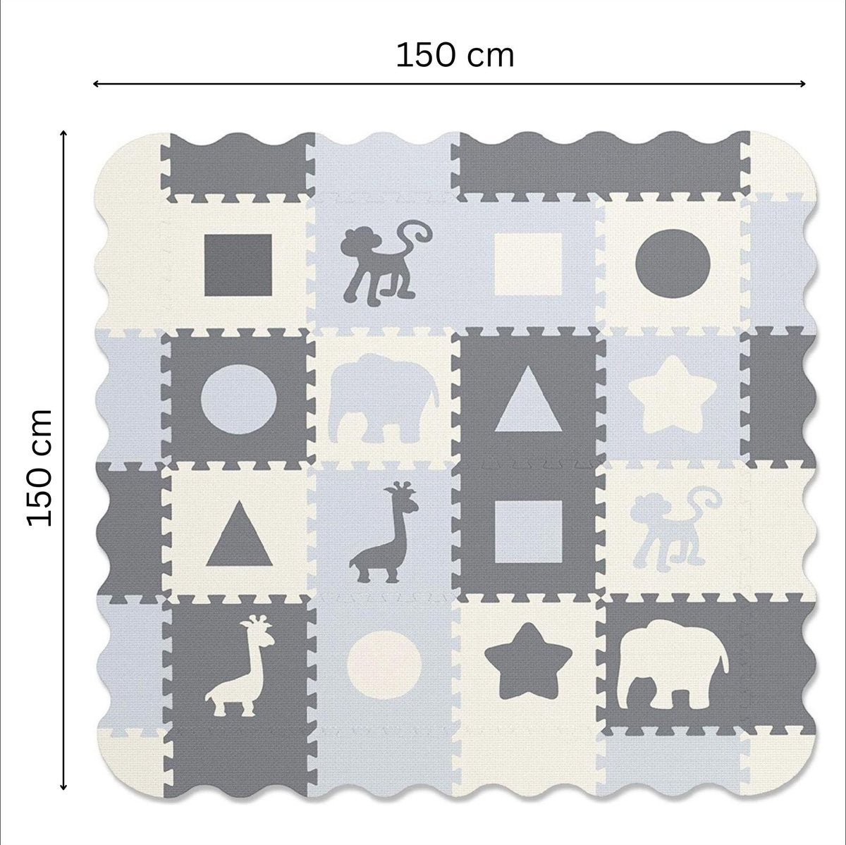 GIZMO Baby & Toddler Playmat XL - Tapis de jeu en mousse EVA douce avec bord surélevé - sûr et confortable - 150x150x1,5 cm