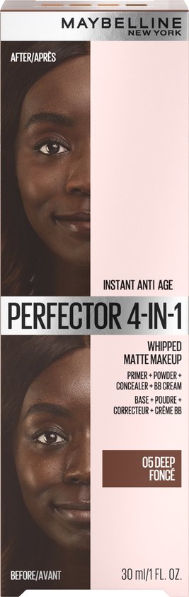 Maybelline New York - Instant Age Rewind Perfector 4-en-1 Mat - Deep - Base, correcteur, BB crème et poudre dans un seul tube - 30 ml