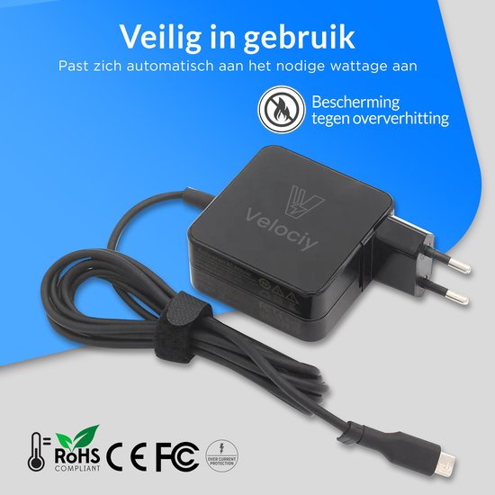 Velociy® Chargeur USB-C 100W - Adaptateur USB-C - Chargeur USBC adapté à Samsung - Universel incluant ordinateurs portables, tablettes, téléphones et hubs USB-C - Compact - Version 2024