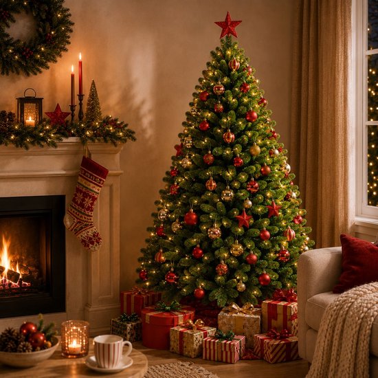 Sapin de Noël Triumph Tree Tsuga - Aspect dense et naturel avec 1 502 branches - Décoration de Noël d'intérieur - Sapin artificiel facile et rapide à installer - Vert H 260 x Ø 160 cm