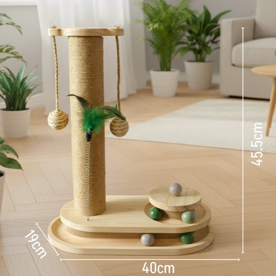 By Cee Cee Scratching Post - griffoir pour chat - griffoir pour chat - jouet en bois pour chat - idéal pour plusieurs chats - 40x19x45.5cm - Luna