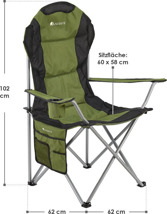 Chaise de camping / Chaise pliante Lido - Vert - Sac de rangement inclus