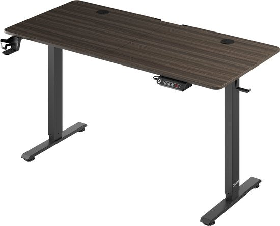 Casaria Bureau assis-debout - Réglable en hauteur Electrique - 140x60cm Marron