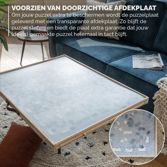 BREND BR-2224 Plateau de puzzle réglable avec 4 tiroirs pour 1500 pièces - Plateau de puzzle avec couvercle transparent - Table de puzzle avec feutre et système de rangement