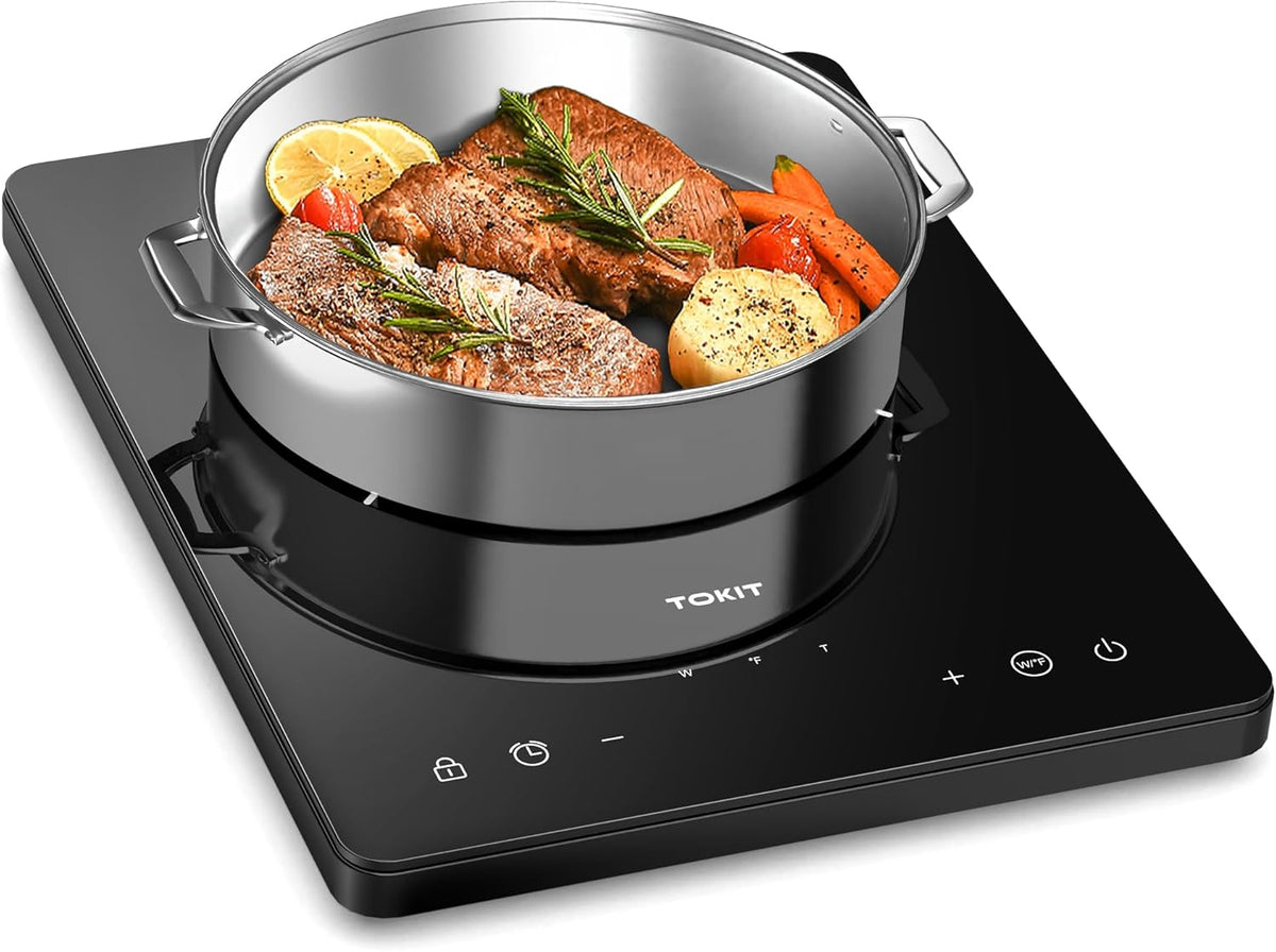 Plaque à induction Tokit 2000 W – 9 niveaux de cuisson, minuterie de 90 min – Ultra-fine (40 mm) – Noire
