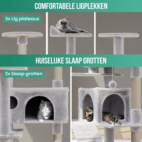 Avalo Scratching Post For Cats With 7 Levels - 137x49x49 CM - Light Grey - Scratching Post For Large Cats