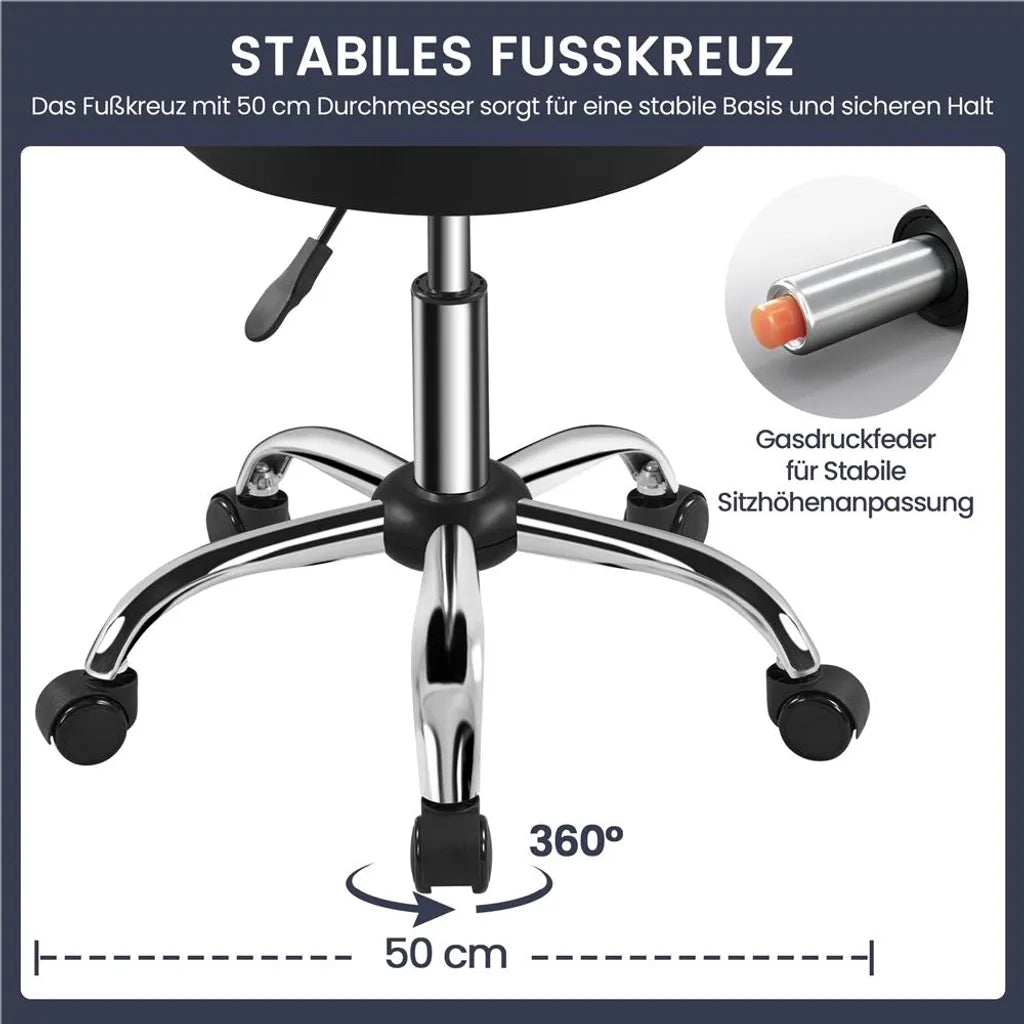 Yaheetech Tabouret roulant 50 × 50 × 46-61.5 cm - Blanc - Tabouret pivotant réglable avec roues et capacité de charge de 150 kg