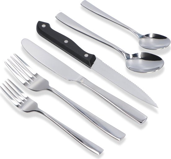 Deleca 8 Person Cutlery Set (48 pieces) - Spoons, Knives, Forks & Steak Knives - Lavable au lave-vaisselle - Silver/Stainless Steel