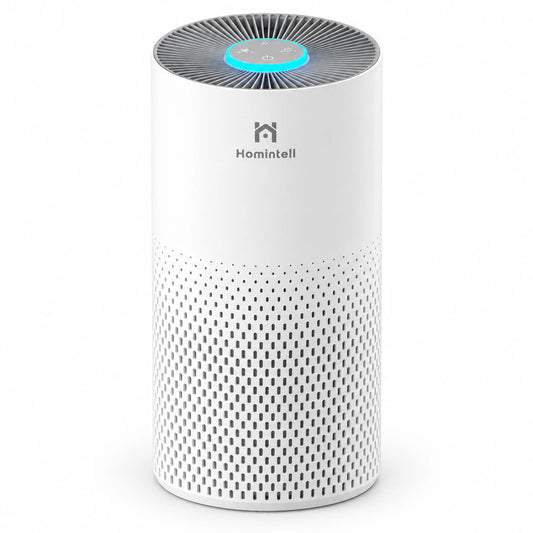 Purificateur d'air Homintell Kilo - HEPA H11 et charbon actif - 130 m³/h - 16 m² - 3 vitesses - Capteur PM2,5 - Commande tactile - 195 × 195 × 388 mm