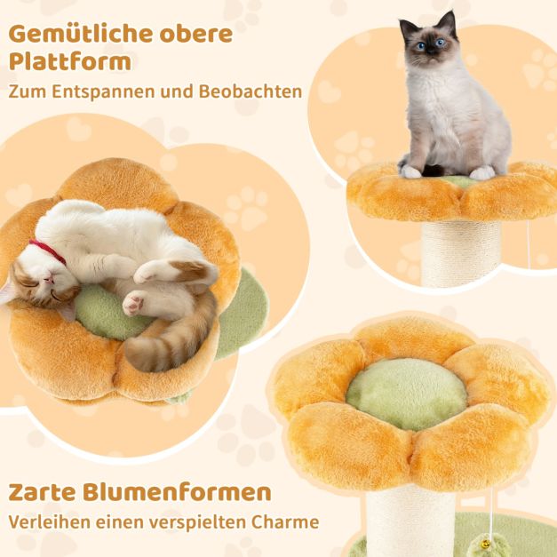 Arbre à chat Coast Flower - Petit griffoir avec siège en peluche 40 x 40 x 69 cm - Jaune