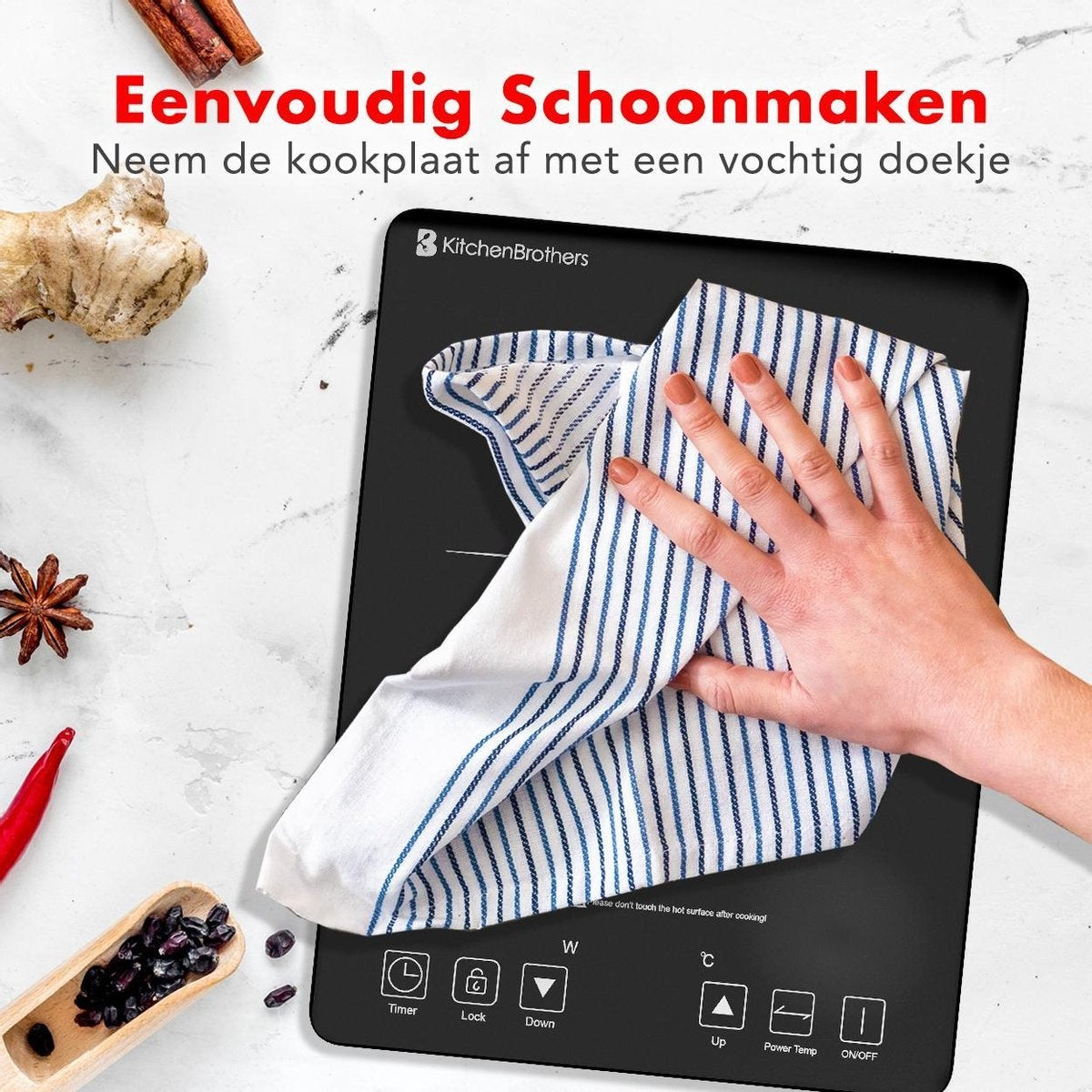 Table de cuisson - KitchenBrothers - Induction - 1 brûleur - pose libre - 2000W - Noir