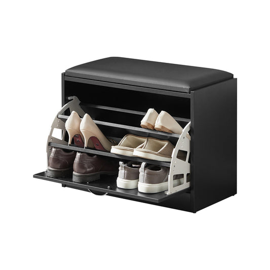 SoBuy FSR16-SCH Banc à chaussures avec siège - 1 abattant - 60 x 30 x 47 cm - Noir