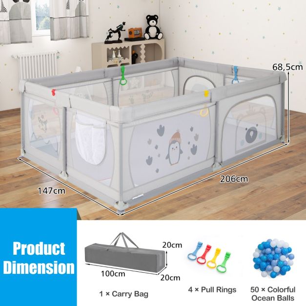 Boîte à bébé pliable Coast avec 2 portes et 50 balles - 206x147x68.5cm