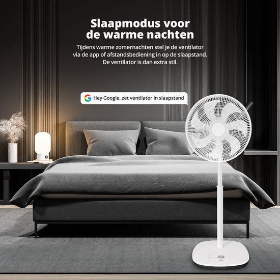 FlinQ Smart Fan - Ventilateur sur trépied - Ventilateur sur pied - Ventilateur silencieux avec rotation à 90° - contrôlé par application ou télécommande - Blanc