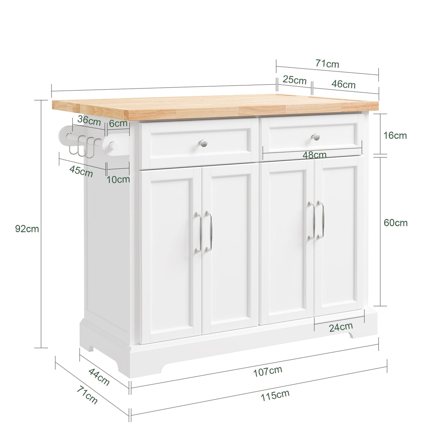 SoBuy FKW71-WN Chariot de cuisine avec plan de travail extensible - Blanc/Naturel - Chariot de service / Îlot de cuisine