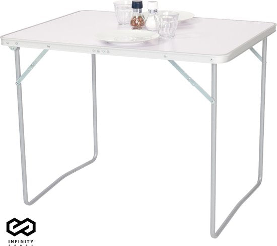 Infinity Goods Table de camping - Pliante - Table de jardin - 80x60x70 cm - Extérieur/intérieur - Poignée de transport - Compacte - Aluminium - Blanc