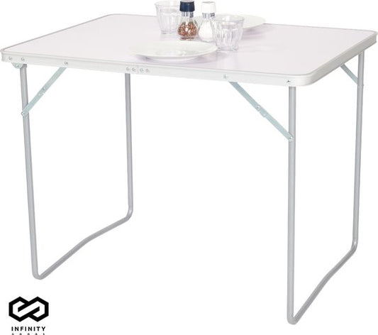 Infinity Goods Table de camping - Pliante - Table de jardin - 80x60x70 cm - Extérieur/intérieur - Poignée de transport - Compacte - Aluminium - Blanc