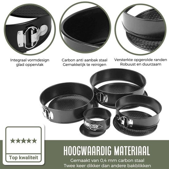 COOCK 4-Piece Round Springform Set - Baking Tray Round - Cake Pan - Baking Tray with Non-Stick Coating - Sizes 12 to 28cm - Including Dough Scraper