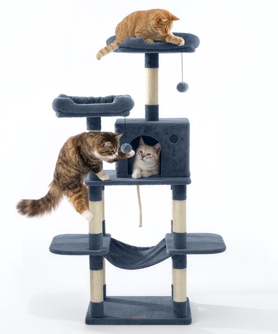 Jake et Jacky : Arbre à chat - Arbre à chat - Meuble à griffer - Arbre à chat - Arbres à chat - Maison pour chat - Gris foncé - 147 cm de haut