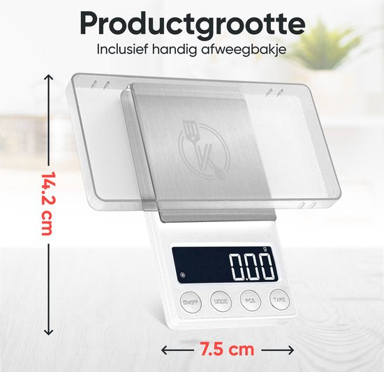 Kitchenwell digital mini precision kitchen scale white - 0.01 to 200 grams - 14.2 x 7.5 cm - balance de poche à piles - balance de cuisine