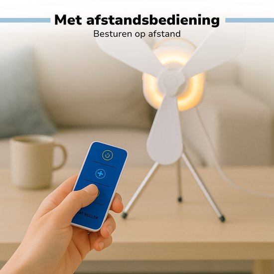 Ventilateur de table Lifetime Air - Ventilateur rechargeable via USB-C - Ventilateur sur pied avec veilleuse et télécommande - Ventilateur avec télécommande et 3 vitesses - Blanc