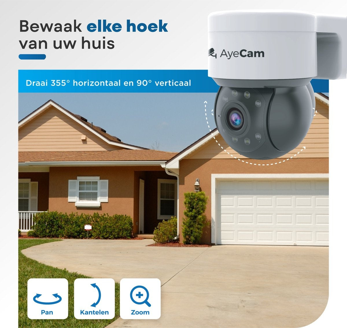 AyeCam Caméra de sécurité extérieure - 360PRO - FULL HD - Caméra de surveillance - Incl. 32GB SD