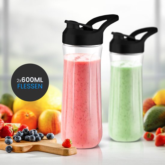 KitchenApp Blender to go - Mixeur rétro - Smoothie maker - Comprend deux tasses et de nombreux accessoires - Noir
