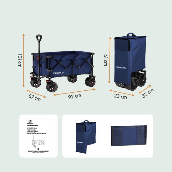 Chariot de Plage LifeGoods - Camping - XL - Pliable - 200L - Bleu
