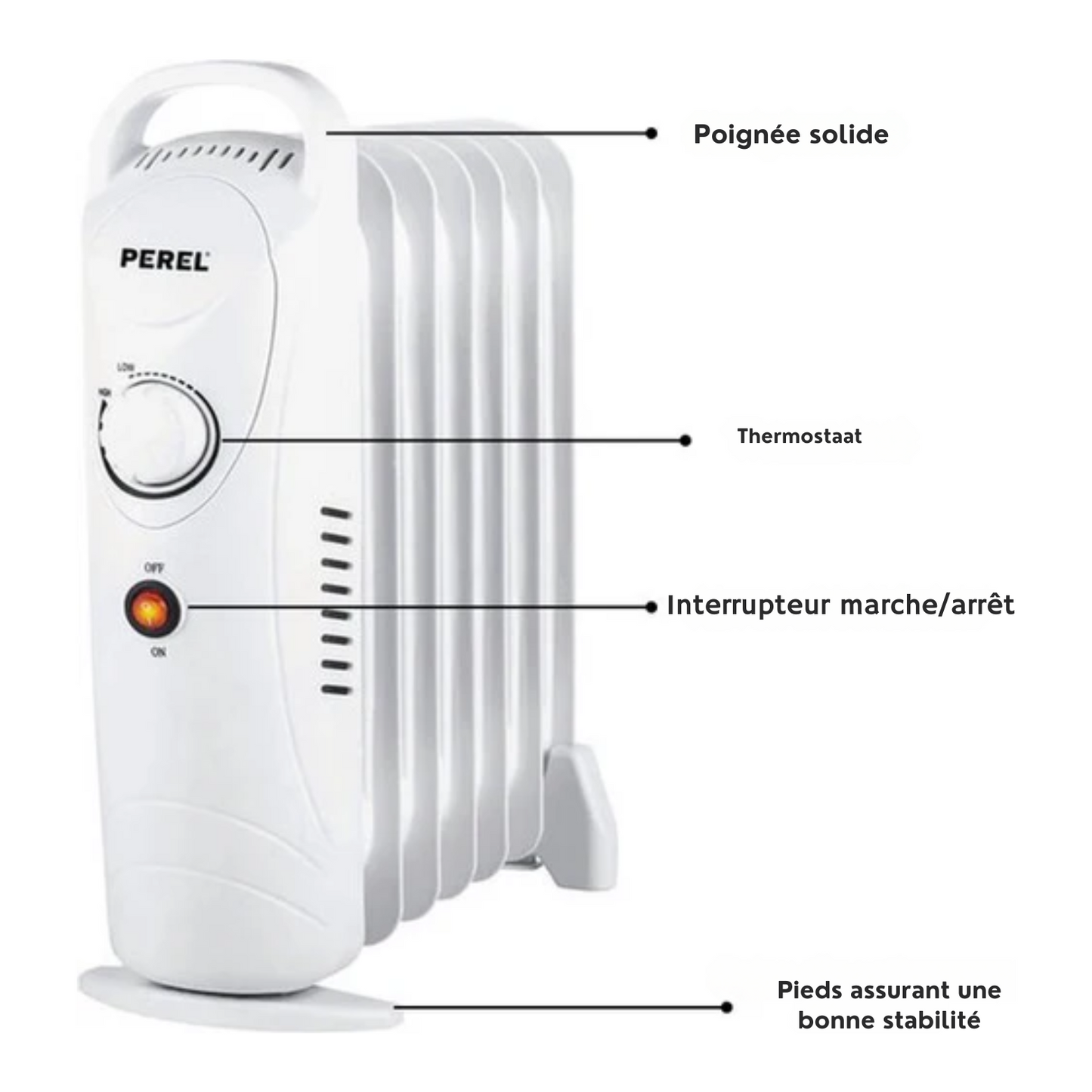 Radiateur à huile - Perel - 700W - 7 Ribs - Avec thermostat