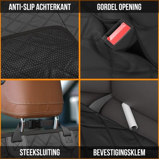 Strex Couverture pour chien Siège arrière et coffre de la voiture - 137 x 147 CM - Housse de protection - Tapis pour chien - Tapis de voiture Siège arrière - Laisse pour chien et sac de rangement inclus - NOIR