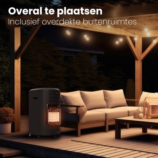 Réchaud à gaz mobile Auronic - avec roues - jusqu'à 60 m² - avec détendeur et tuyau de gaz - avec housse de rangement - noir