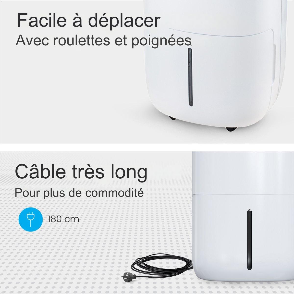 Déshumidificateur 2-en-1 – Auronic – Purificateur d’air – 60 m² – Réservoir 5 L – Affichage intuitif – Tuyau d’évacuation inclus - blanc